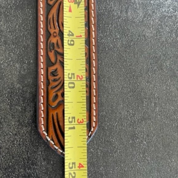 Western Tooled Nocona Leather Silver Buckle Belt 51 inch - Picture 7 of 8